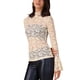 thumbnail image 4 of INSPIRAR CHIC Blusa de Mujer Floral de Encaje de Malla Transparente Cuello Mock Casual S Beige, 4 of 6