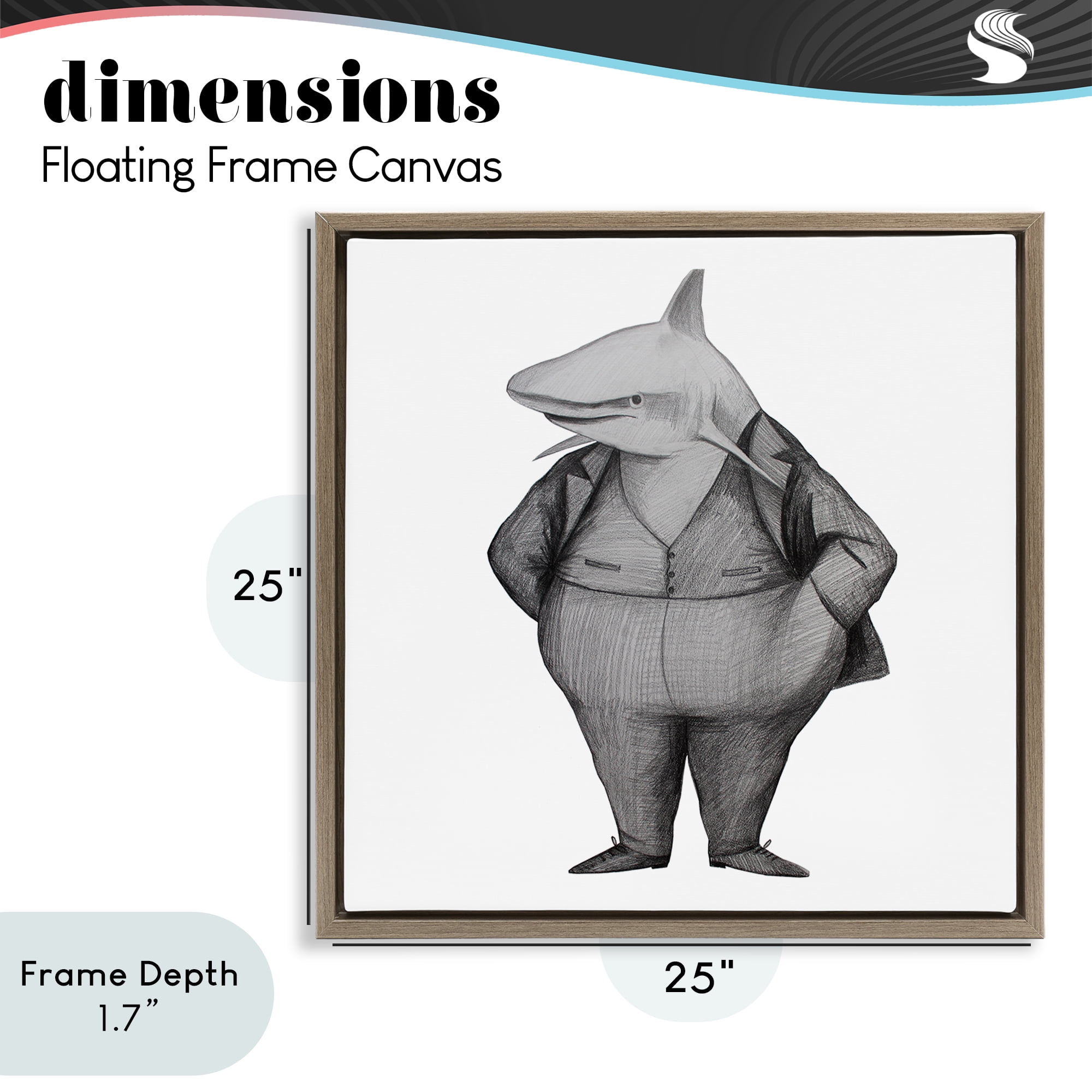 Stupell Industries Shark In Suit Drawing Brown Framed Floater Canvas Wall Art, design by Violeta Vollmer