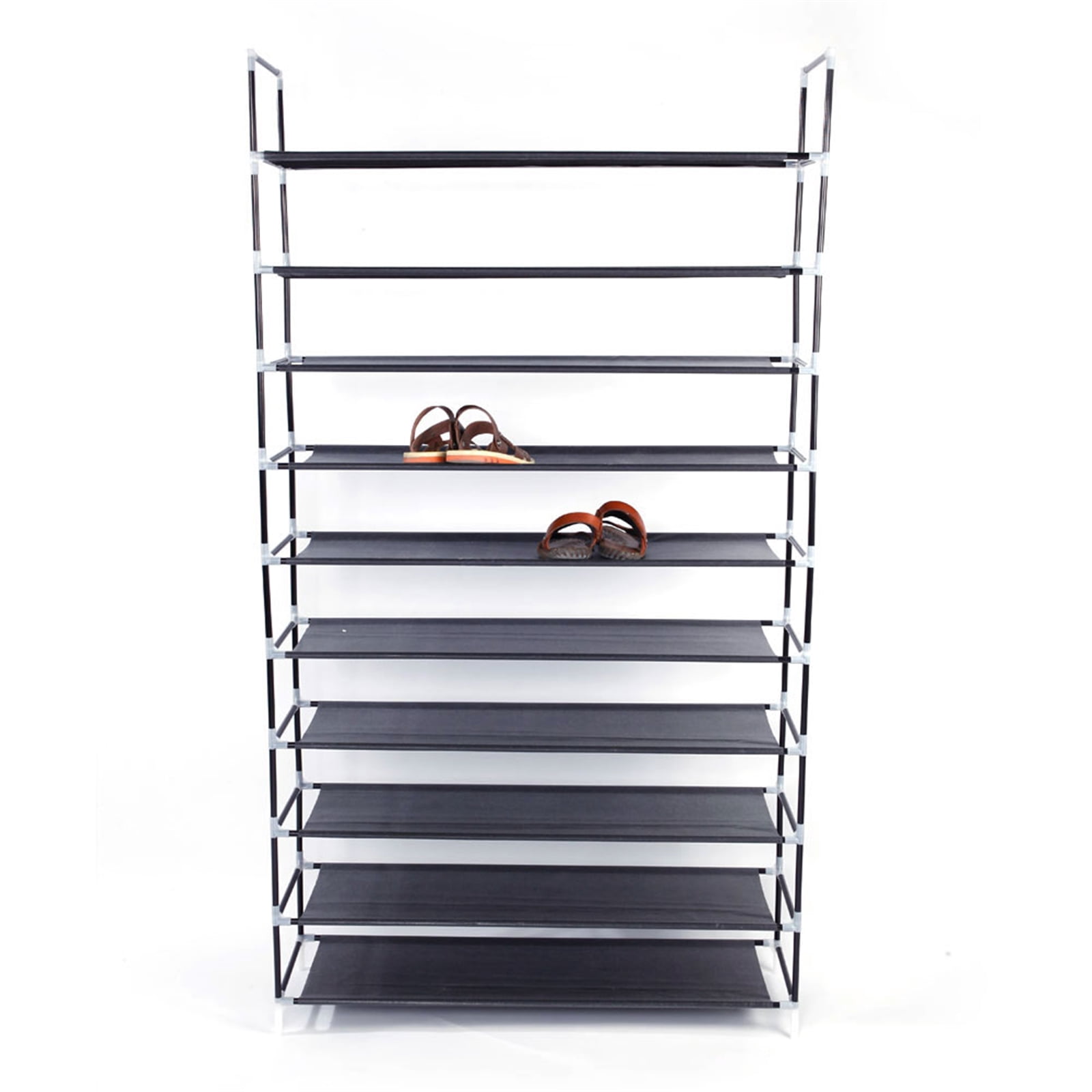 Simple Assembly 10 Tiers Non-woven Fabric Shoe Rack with Handle - Black - Compact Storage for 50 Pairs in Home, Dorm & Office