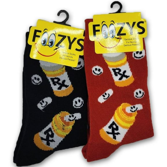 Foozys Women’s Crew Socks | Very Happy Pills Style Novelty Socks | 2 Pair