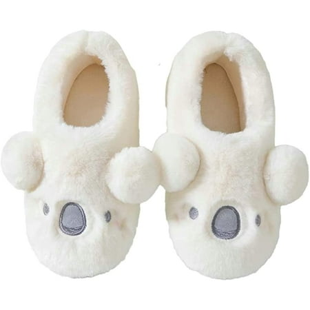 

CoCopeaunt Cute Koala Animal Fluffy House Slippers for Women Men Warm Soft Fashion Indoor Shoes Block Open Heel