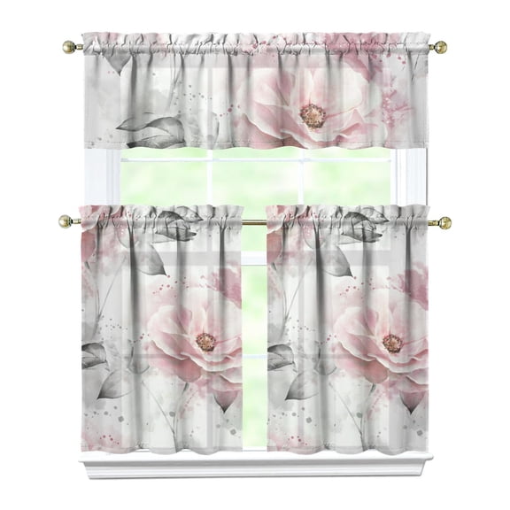 Boho Vintage Curtains 36 Inch - 3 Panel Farmhouse Wildflower Set with Rustic Floral Design, Rod Pocket