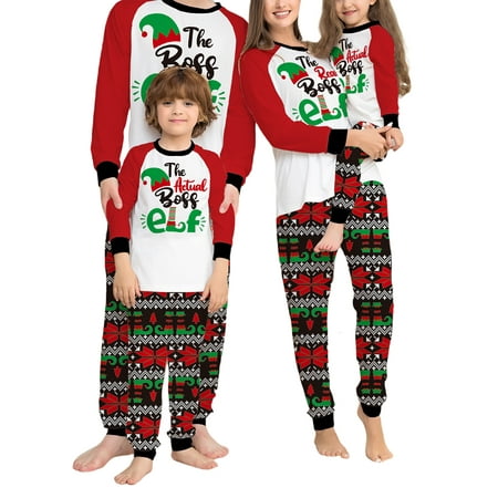 

Mubineo Family Matching Christmas Pajamas Sets Long Sleeve Christmas Hat Print Tops + Print Pattern Pants