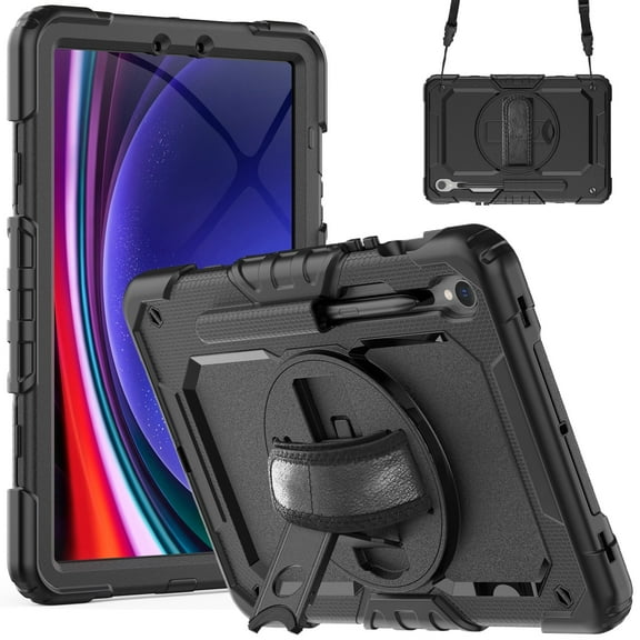 for Samsung Galaxy Tab S9 / S9 FE / S10 FE Case 10.9 inch X710/X716B/X510/X516B/X520, With Build in Screen Protector Heavy Duty Rugged Stand Shockproof Shoulder Strap,Black