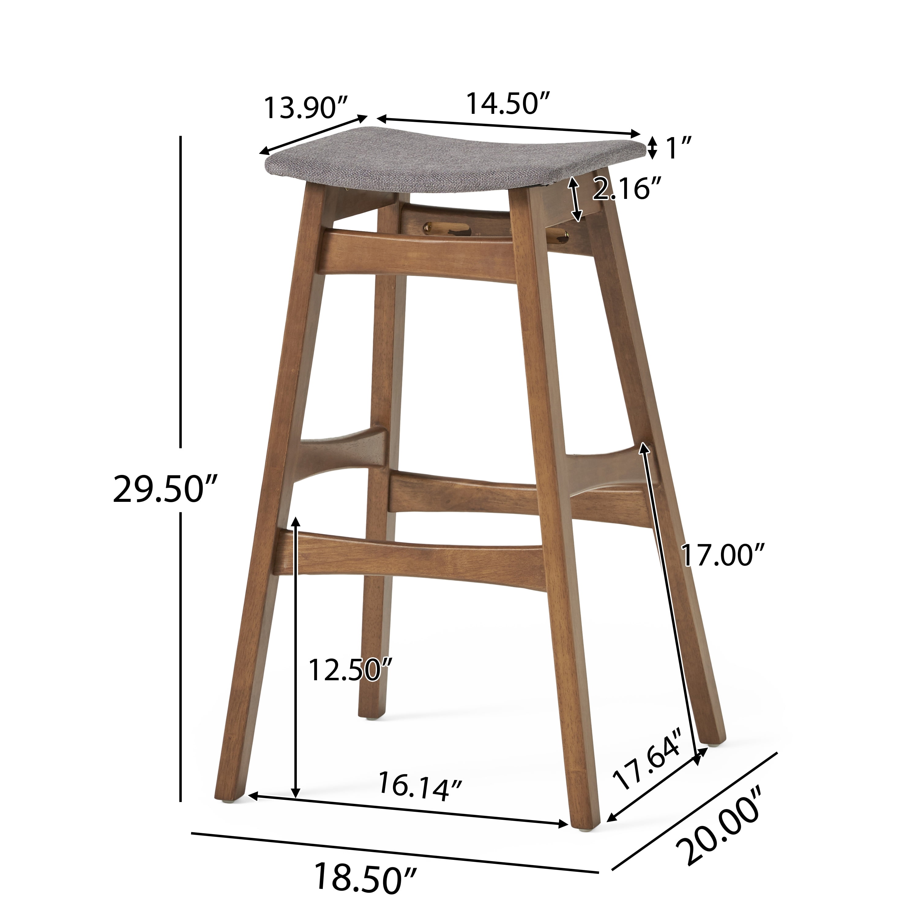 Noble House Evelyn Indoor Fabric Bar Stool, Set of 2, Dark Gray
