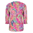 thumbnail image 6 of Tops for Women under $5 3/4 Sleeve V-Neck Elastic Cuffs Printed Casual T-Shirt Hot Pink S, 6 of 6
