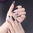 thumbnail image 3 of Prensa negra en uñas, uñas postizas de mariposa, uñas postizas de longitud media, prensa Artificial Extra larga en uñas acrílicas con purpurina, 24 Uds., 3 of 5