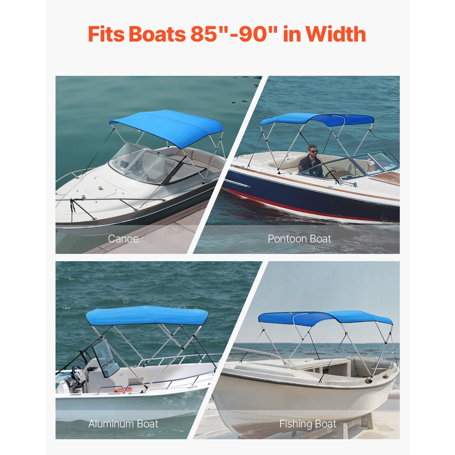 KFFKFF 3 Bow Marine Bimini Tops, 600D, Water-Resistant & Sun Protective with Carry Bag