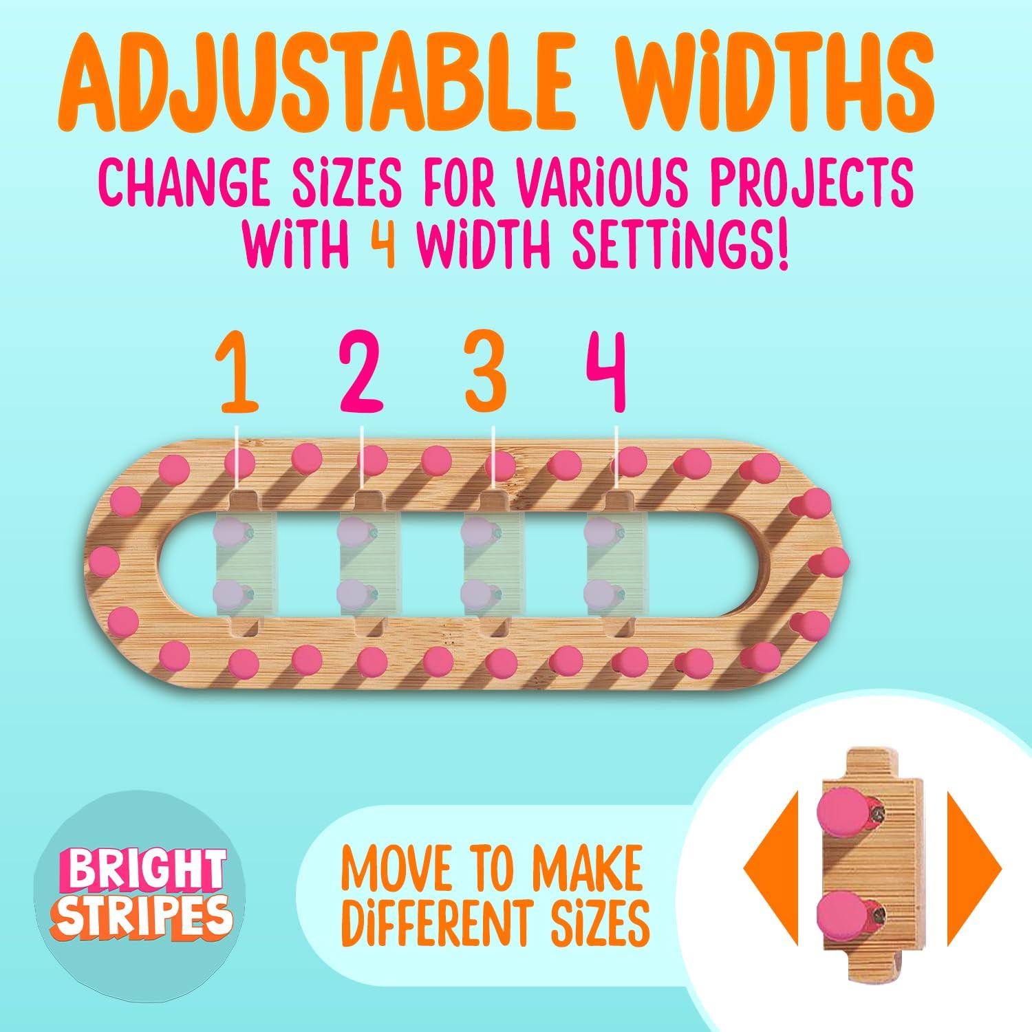 Bright Stripes Nimble Knitter Kit| 4-in-1 Adjustable Bamboo Loom with Chunky Yarn & Guide| DIY Craft Set to Make Scrunchies, Hats, Bags & More| Great for All Ages