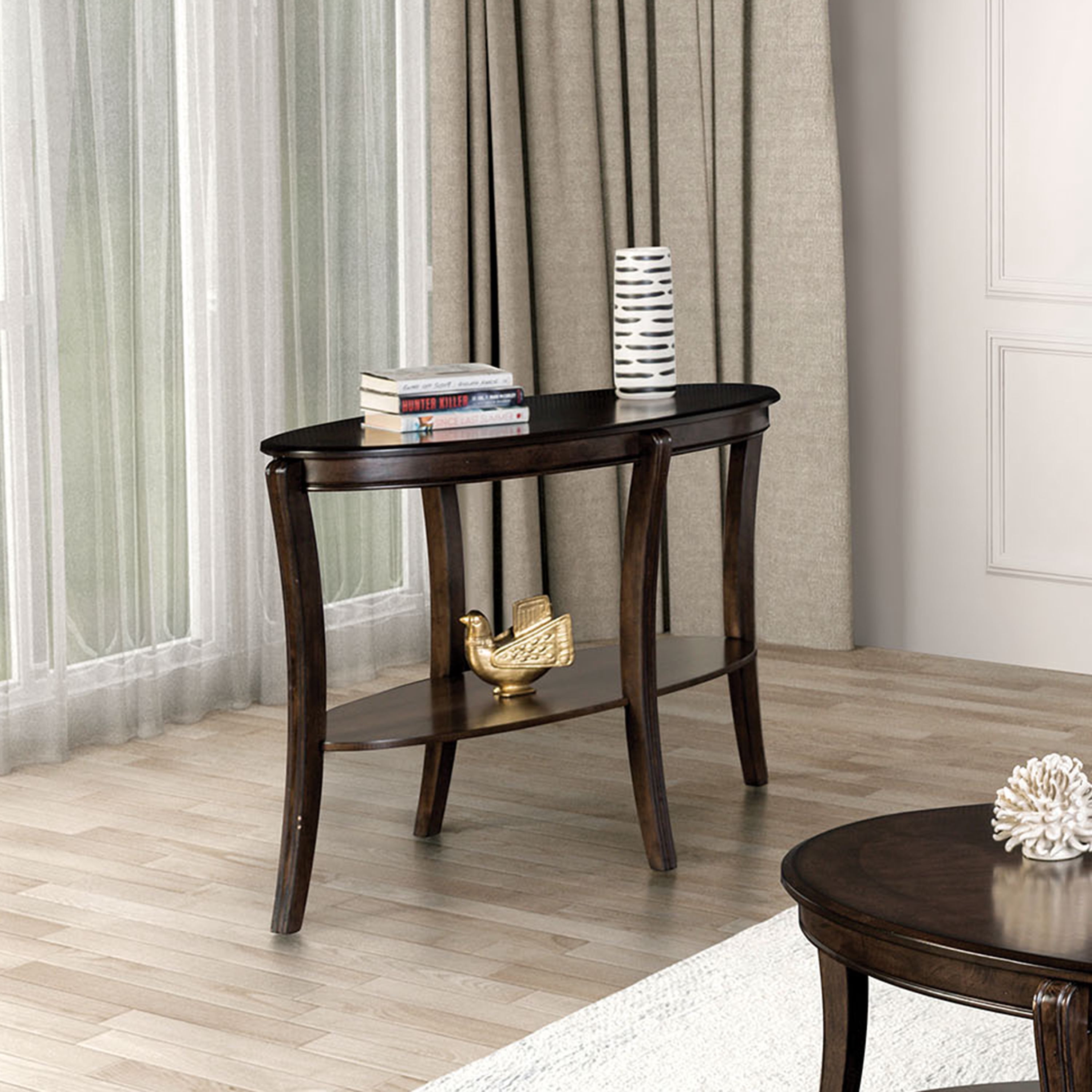 Furniture of America Orian Transitional 1-Shelf Wood Oval Sofa Table, Walnut