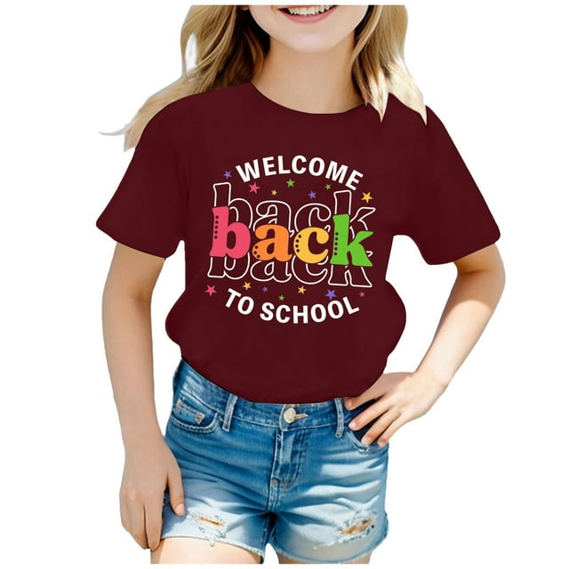 Icvfdpl Hauts Athlétiques pour Filles, T-Shirt Graphique à Manches Courtes et Col Rond pour la Rentrée Scolaire, Vêtements Doux pour Garçons 10-11 Ans
