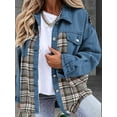 thumbnail image 4 of Women'S Oversized Casual Long Sleeve Button Down Plaid Shacket Boyfriend Jean Jacket with Pockets Blue XL, 4 of 9