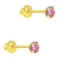 thumbnail image 4 of 14k Yellow Gold 3mm Pink Cubic Zirconia Prong Set Solitaire Screw Back Earrings, 4 of 7