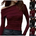 thumbnail image 6 of AKOEE Long Sleeve Crop Tops for Women Slim Fit Off Shoulder Sexy Casual Going Out Tee Ruched Solid Color Tshirts (XL, Red), 6 of 6