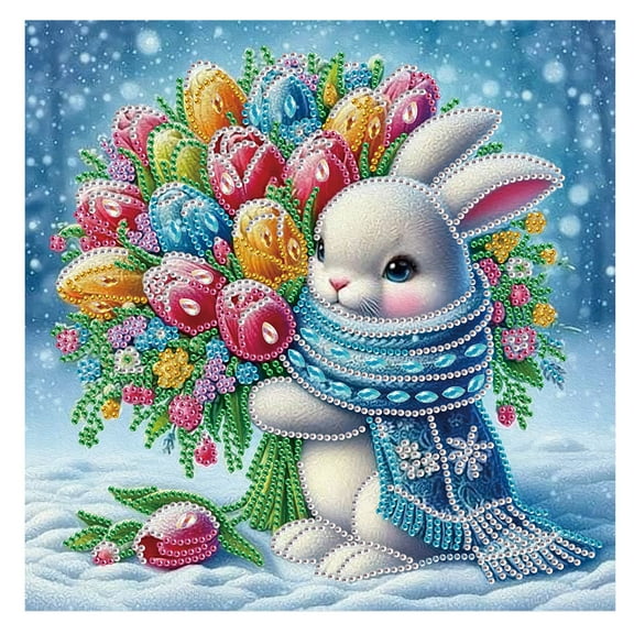 Diamond Painting Kit Rabbit Tulips Easter 5D DIY Craft Artwork for Home Wall Decor & Holiday Gifts
