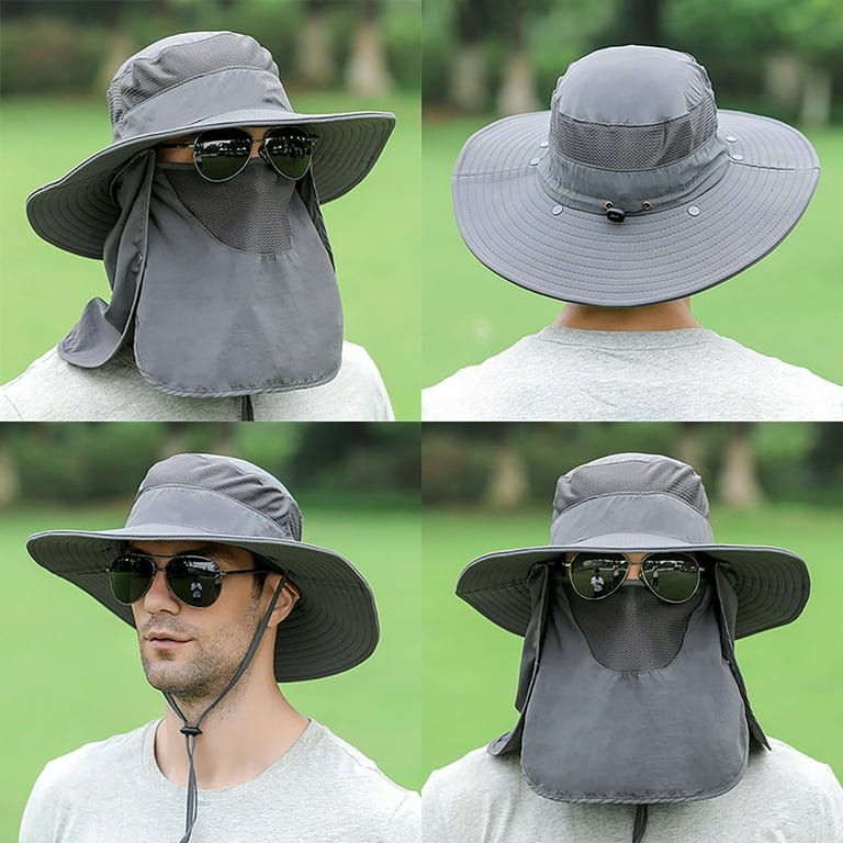 Mairbeon Wide Brim Detachable Face Cover Fishing Cap Adjustable Strap UV  Protection Neck Cover Sun Hat Outdoor Supplies