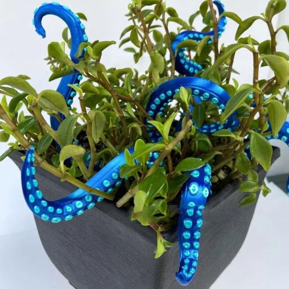 7Pcs Octopus Tentacle Stakes,Glow in The Dark Octopus Plant Stakes,Resin Luminescent Decorative Garden Stakes for Plant Decor,Funny Halloween Plant Ornaments（Blue）
