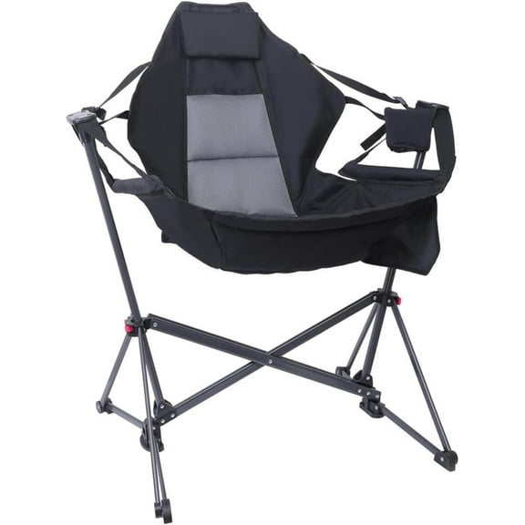 Portable Hammock Rocking Chair with Adjustable Back, Cup Holder, Pillow & Carry Bag for Camping, Patio, Backyard, or Outdoor Use (1 Pack)