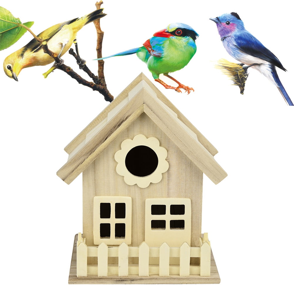 Mychoice Outdoor Wooden Bird House Nest DOX Unfinished Creative DIY Crafts Ready to Paint Bird Box Eco-Friendly Shelter (Khaki)