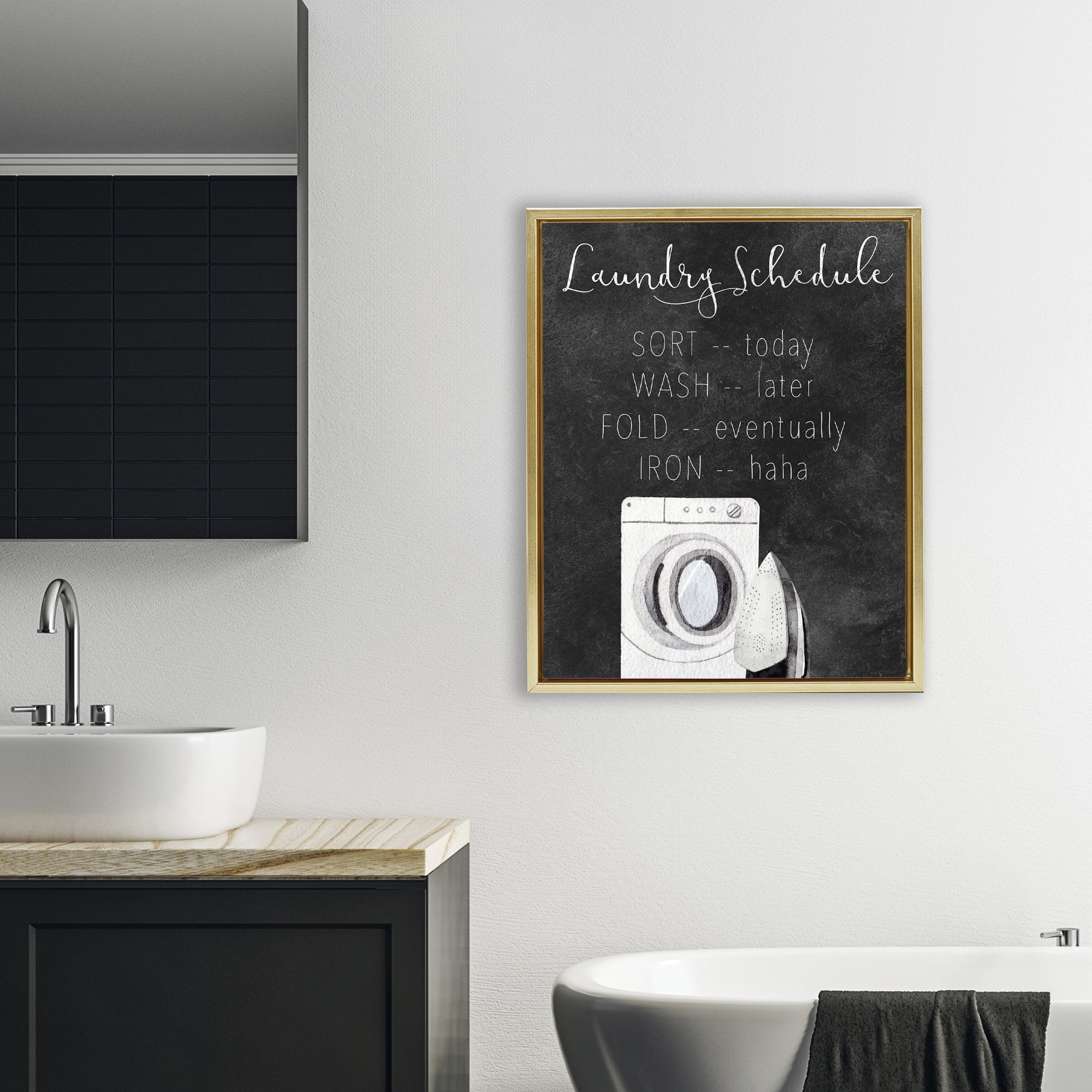 Lazy Laundry Schedule Humor Gold Framed Floater Canvas Wall Art, design by Kim Allen