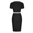 thumbnail image 6 of KIHOUT Women 2 Piece Summer Ribbed Outfit Square Neck Short Sleeve Cropped Top High Waist Slit Midi Bodycon Skirt Casual Matching Set For Club Party Dating, 6 of 8