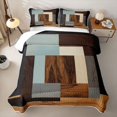 thumbnail image 2 of Castle Fairy Mid Century Wood Geometric Inlay Quilt Full 3-Piece,Minimalist Textured Wood Panel Full Bedspread Sets,Brown Sky Blue,1 Coverlet and 2 Pillowcases, 2 of 7