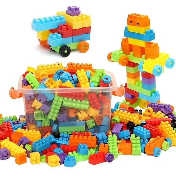 300 Pcs Interlocking Building Blocks Set, BPA‑Free Plastic Large‑Piece STEM Construction Toy with Storage Bucket, DIY Creative Play for Kids Ages 3
