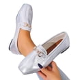 thumbnail image 2 of Satin Bow Pumps,Champagne Dress Heels,Pointed Toe Block Heels,Women Satin Bow Pointed Toe Block Heel Pumps Champagne Slip On Dress Heels for Wedding Party,Silver 9, 2 of 8