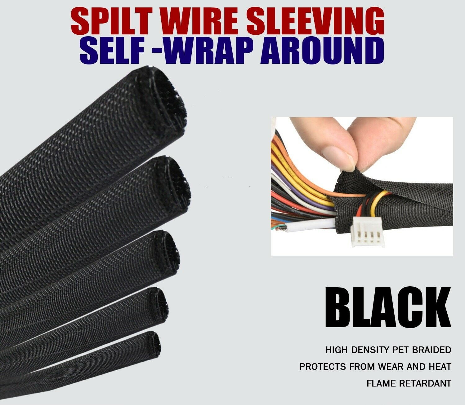 Many Colours Braided Split Cable Wire Sleeve Self-WRAP Wire Harnessing Sheathing