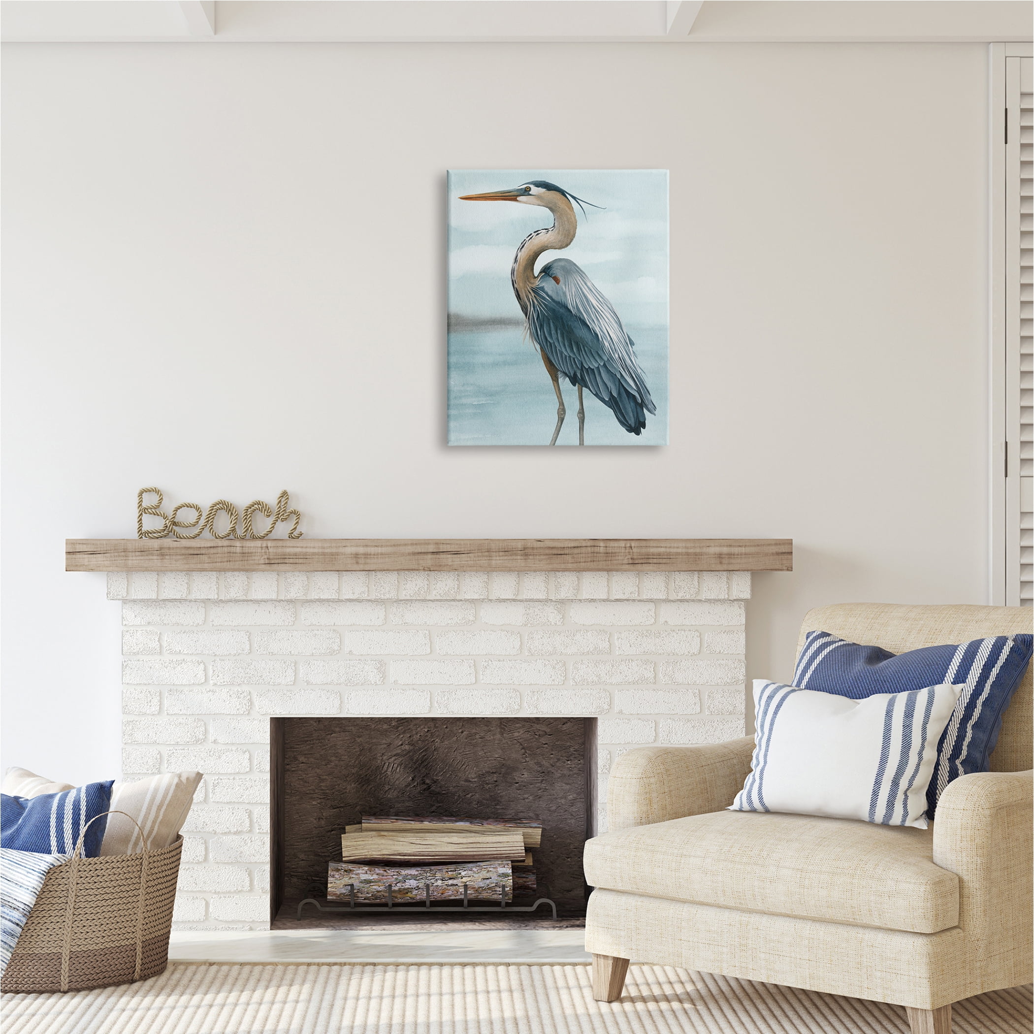 Stupell Industries Heron Bird on Beach Animals & Insects Painting Gallery Wrapped Canvas Print Wall Art, 24 x 30