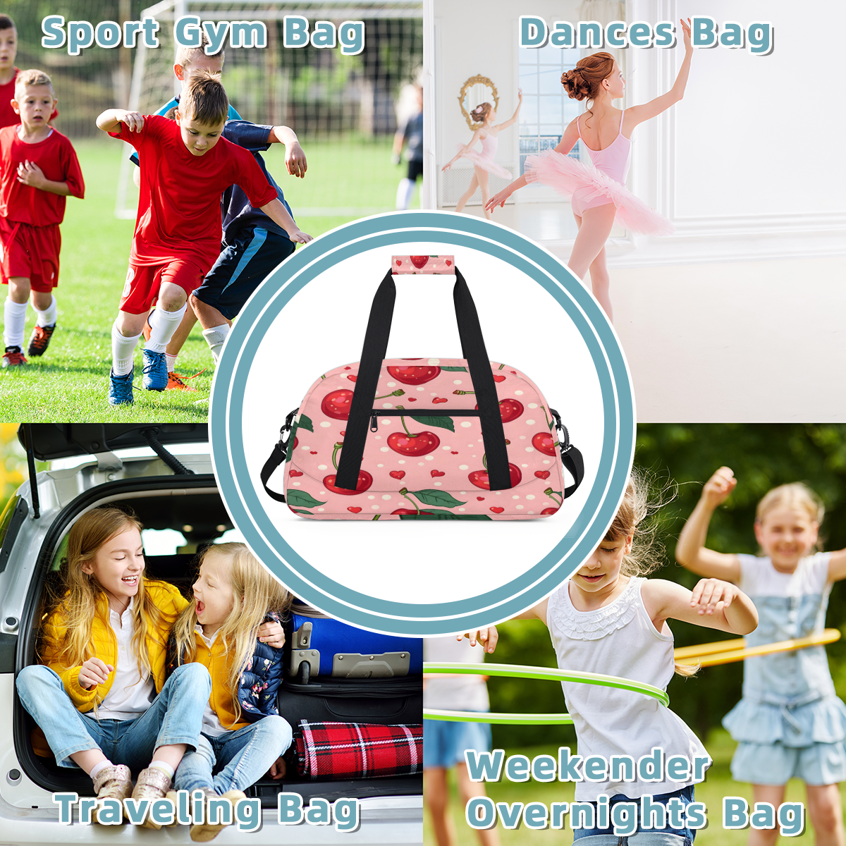 Herdesigns Sports Duffle Bags Travel Duffle Bag Gym Bag Cherry Weekender Travel Bag Waterproof Overnight Bag Carry On Travel Tote Bag Dance Bags