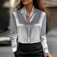 thumbnail image 3 of Breezora Satin Blouse for Women Long Sleeve Button Down Shirt Elegant Dressy Top for Office Wear XXL Size Silver, 3 of 6