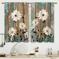 thumbnail image 3 of Teal Daisy Flower Kitchen Curtains Farmhouse Floral Bathroom Curtains Window Treatment Drape Tier Rustic Plant Wooden Country Cafe Small Bedroom Short French Door Curtains 2 Panel 27.5x39 Inch, 3 of 6