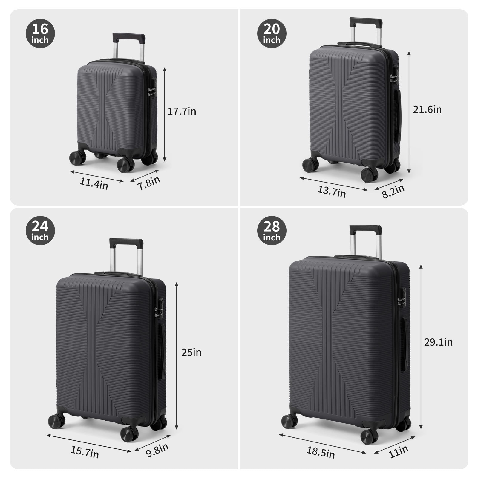 Ktaxon 4-Piece Luggage Set Hardshell Lightweight ABS Carry On Suitcase 360° Spinner Wheels Gray