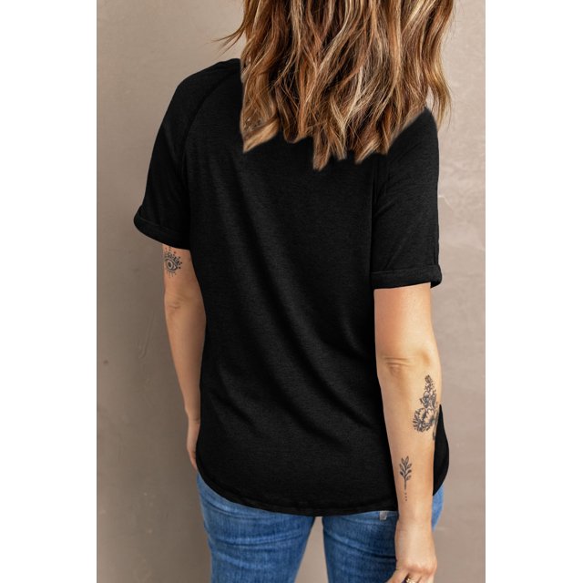 ABPHQTO Camiseta raglán estampada negra de MUSICON WORLD OFF para mujer