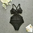 thumbnail image 3 of Defitshape Women's High Waisted One Piece Swimsuit Sexy Bikini Cheeky Ruched Swimming V Neck Cross Swimwear Black 12, 3 of 4