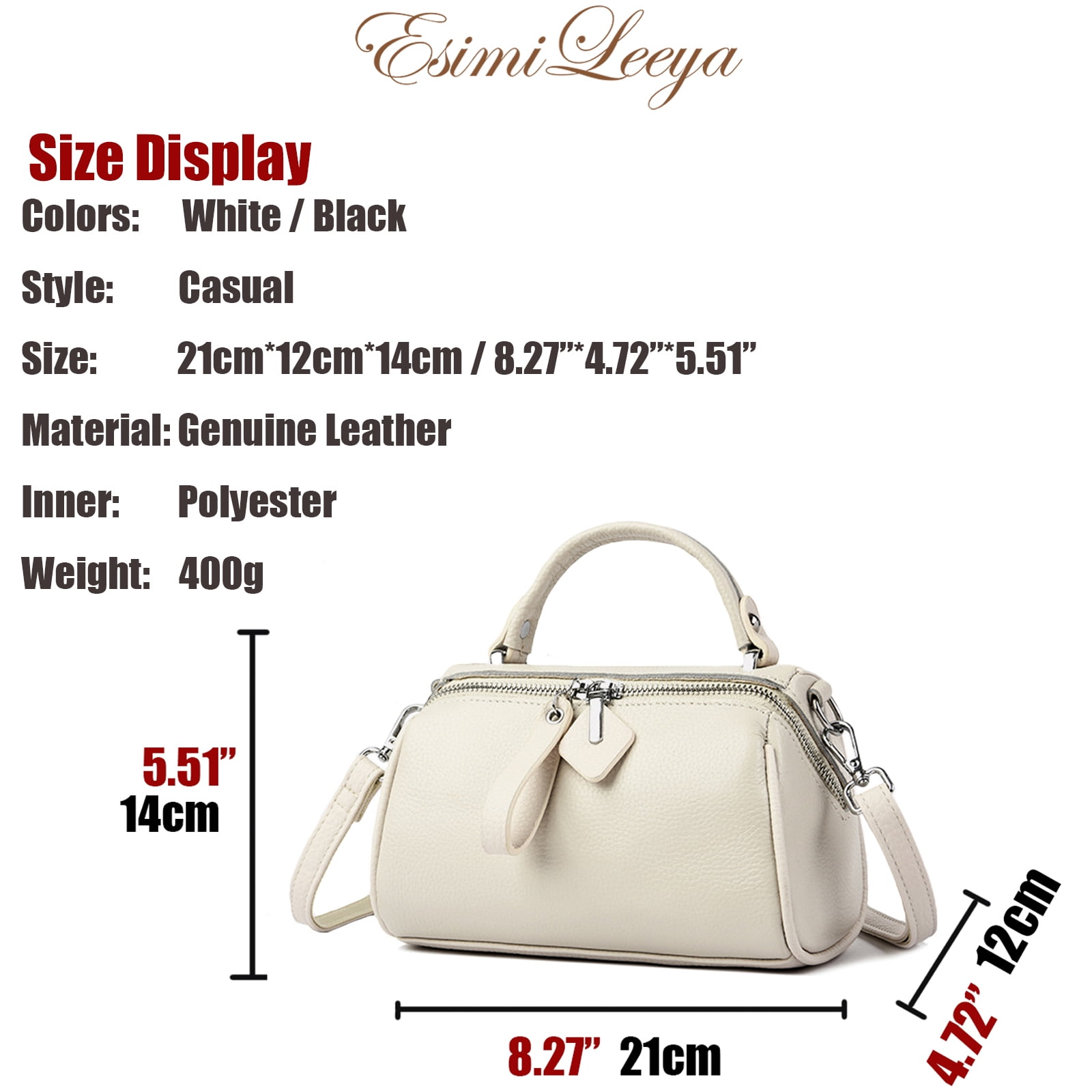 PORT&LOTUS Small Boston Bag Genuine Leather Crossbody Bag  Handbag for Women with Hand Strap and Adjustable Shoulder Strap.