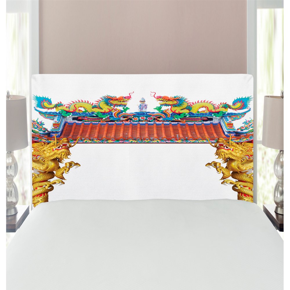Dragon Headboard, Chinese Style Dragon Archway over Pillars in Building