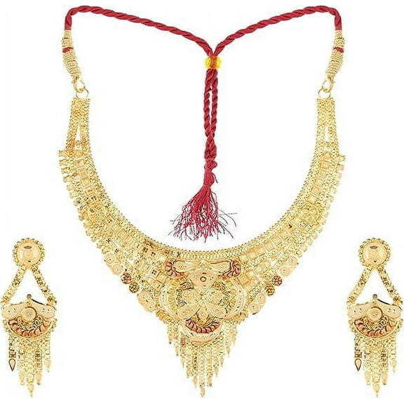 South Indian Bollywood Gold Plated Necklace Set with Matching Earrings – Traditional & Trendy Jewelry for All Occasions