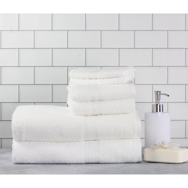 Mainstays Basic Bath Collection 6 Piece Towel Set, White (2 Bath, 2
