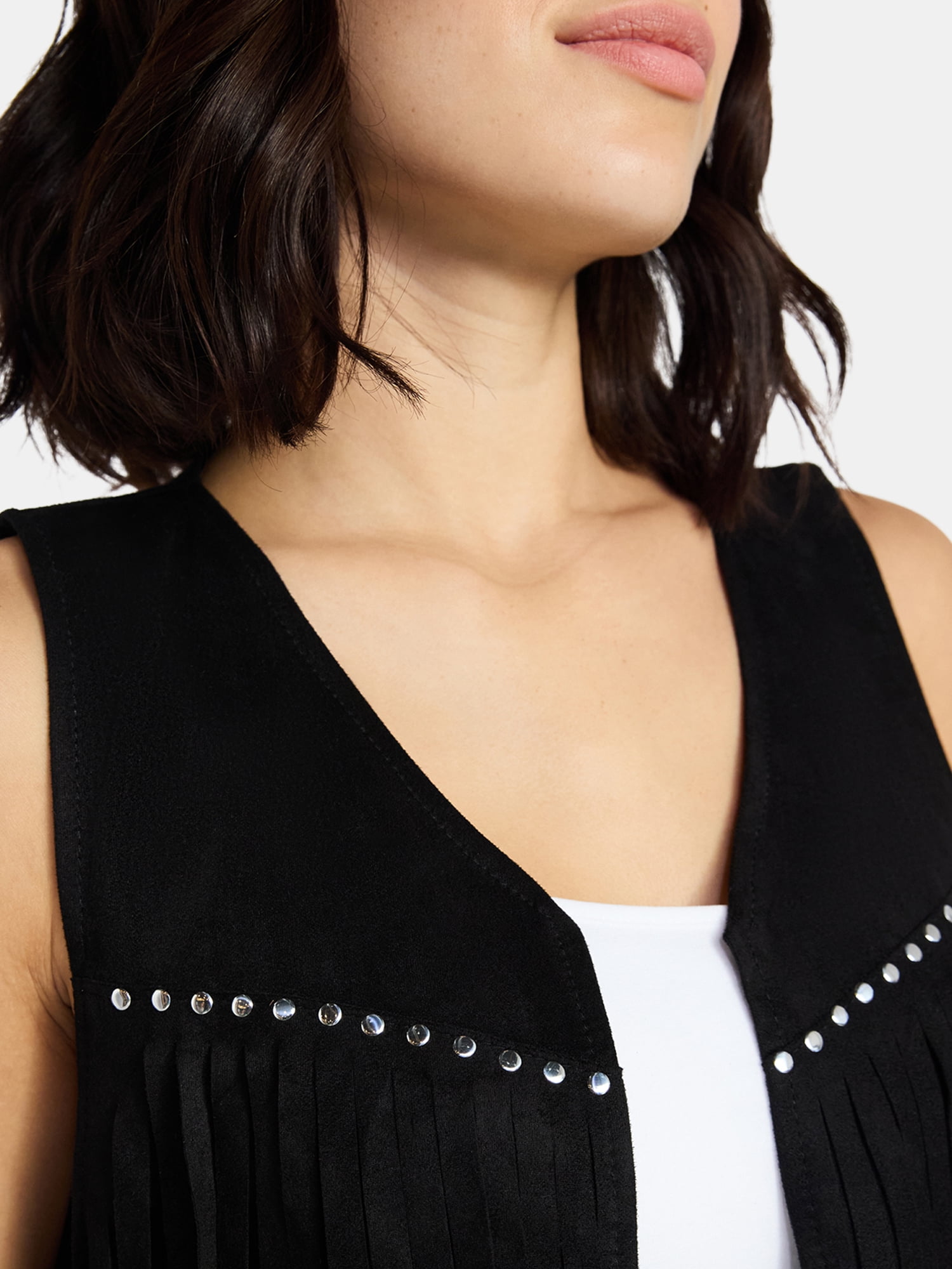 Madden NYC Women's Faux Suede Fringe Vest, Black, Sizes S-XL