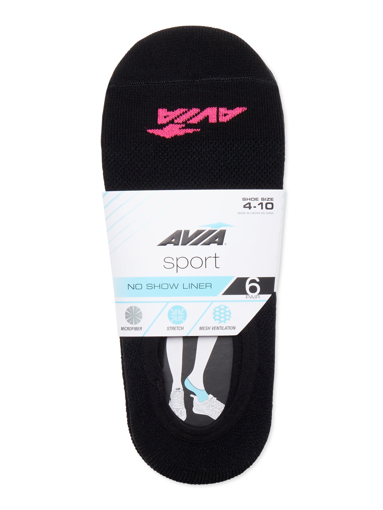 Avia Women’s Microfiber Sport No Show Liner Socks, 6 Pack