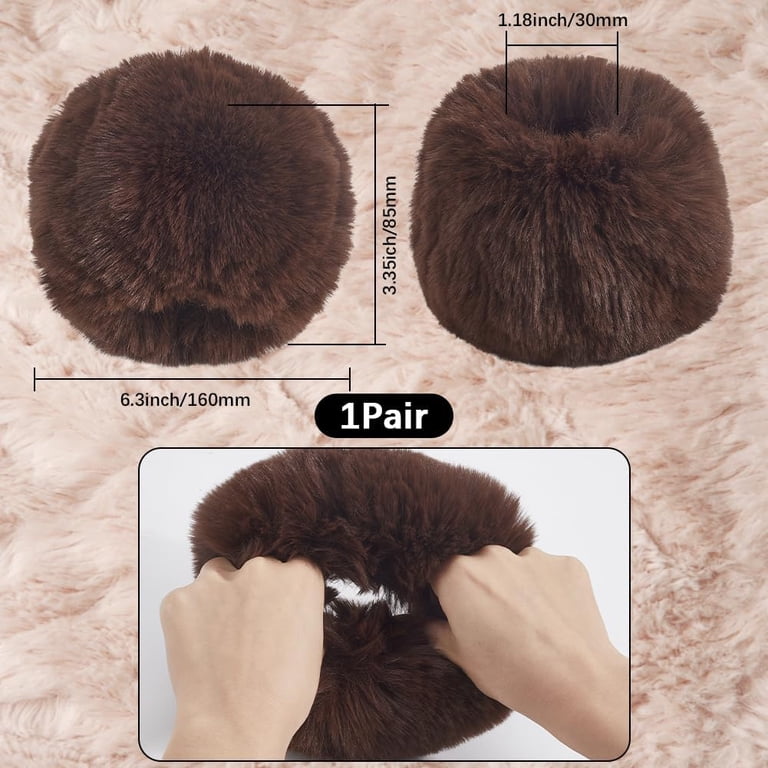 1 Pair Brown Faux Fur Cuffs Wrist Arm Warmers Coffee Winter Short
