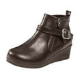 thumbnail image 6 of Dakaela Women's Wedge Ankle Boots Platform Lug Sole Short Booties Side Zipper Buckle Dress Shoes, 6 of 7