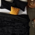 thumbnail image 4 of Luxury Velvet Quilt Set Oversized California King Size 120''x120'', Ultra-Soft Striped Channel Comforter with Rice Stitch Detailing, Lightweight All-Season Bedspread Coverlet w/ 2 Shams, Black, 4 of 7