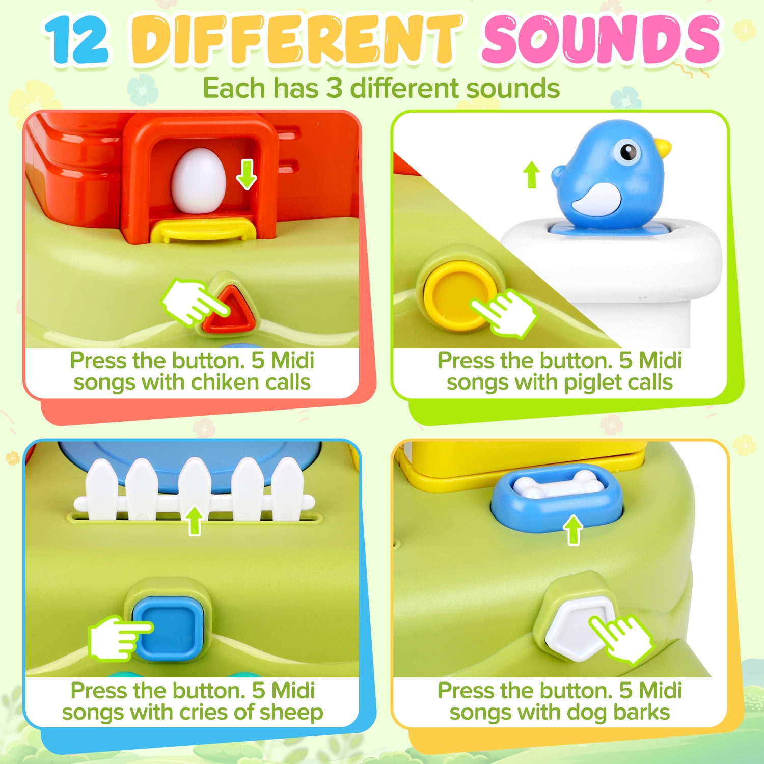 UQN Pop-up Baby Toys, Montessori Toys for 1 Year Old Boys Girls, Farm Animal Early Learning Sorting Colors Baby Toys with Musical for 9-12-18 Months Birthday Gift.