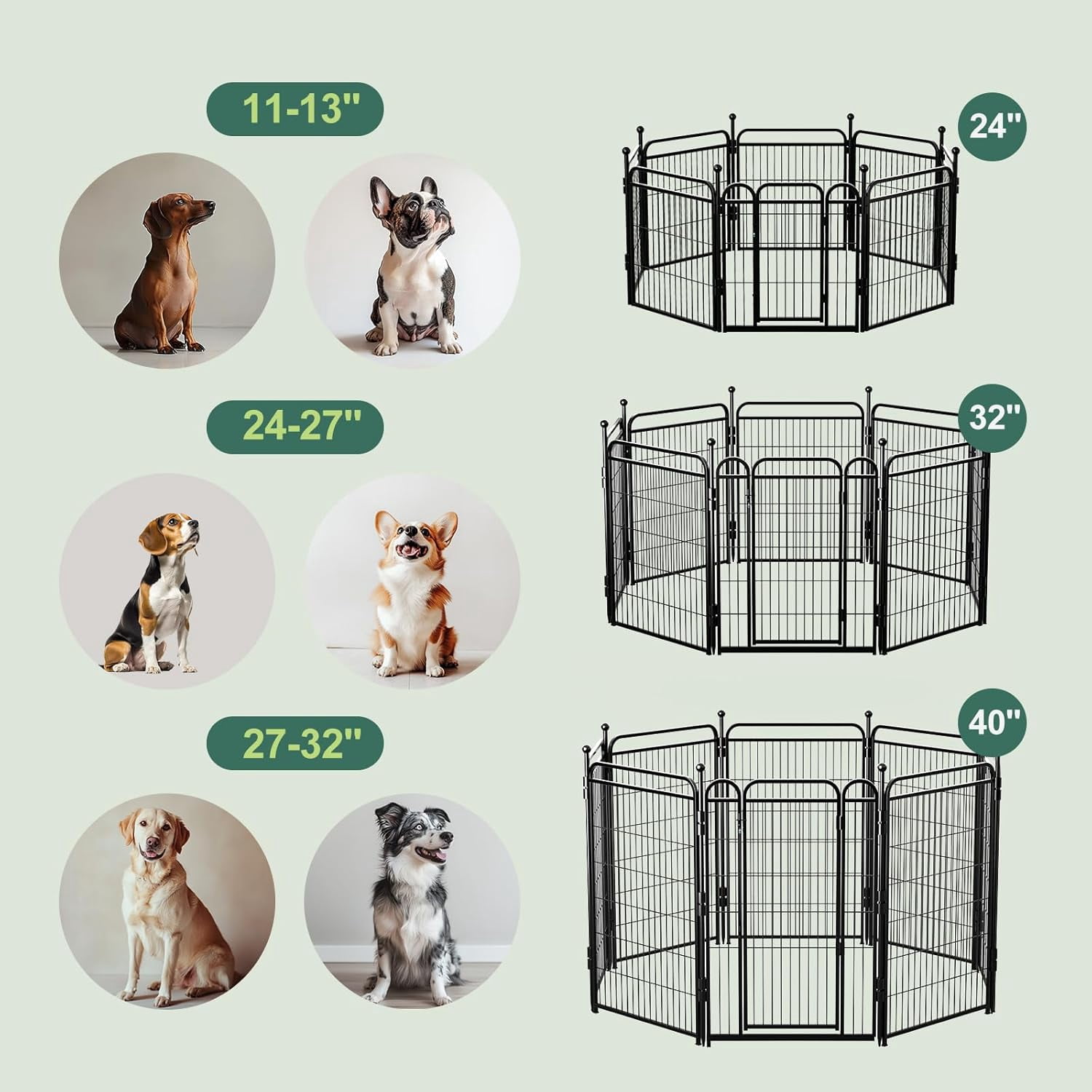 ZJTER Dog Playpens, 24" H 8 Panels Dog Pen Outdoor/Indoor Dog Fence Exercise Pen for Small/Medium Dogs, Foldable Pet Play Yard Gate with Gravity Automatic Lock, Pet Playpen, Black