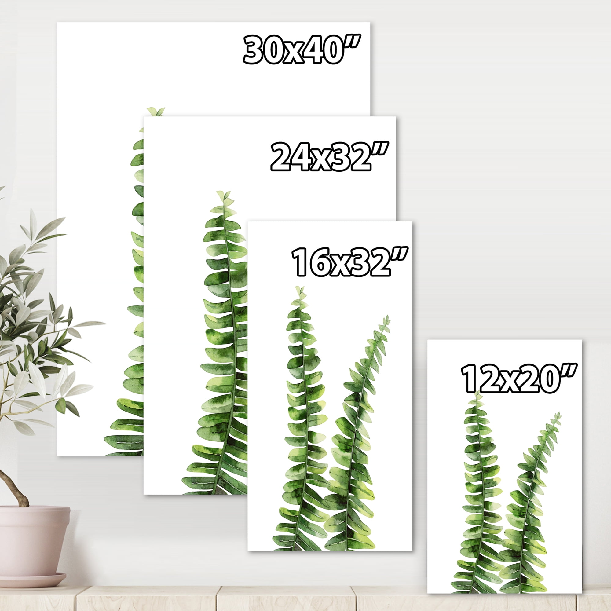 Designart ' Fern Plant Leaves Detail V ' Tropical Canvas Wall Art Print