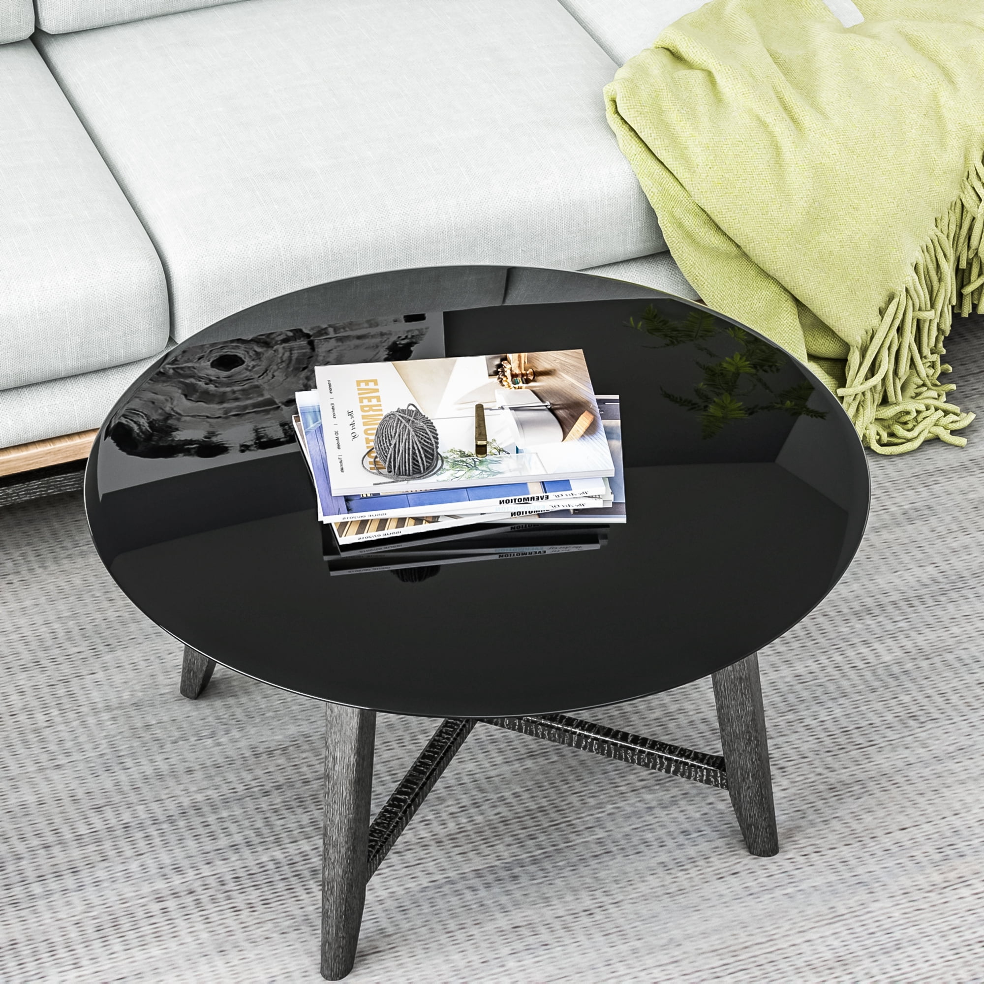 MAYEERTY 32" Round Tempered Glass Table Top, Beveled Polished Edge for Dining & Office, 2/5" Thick, Black