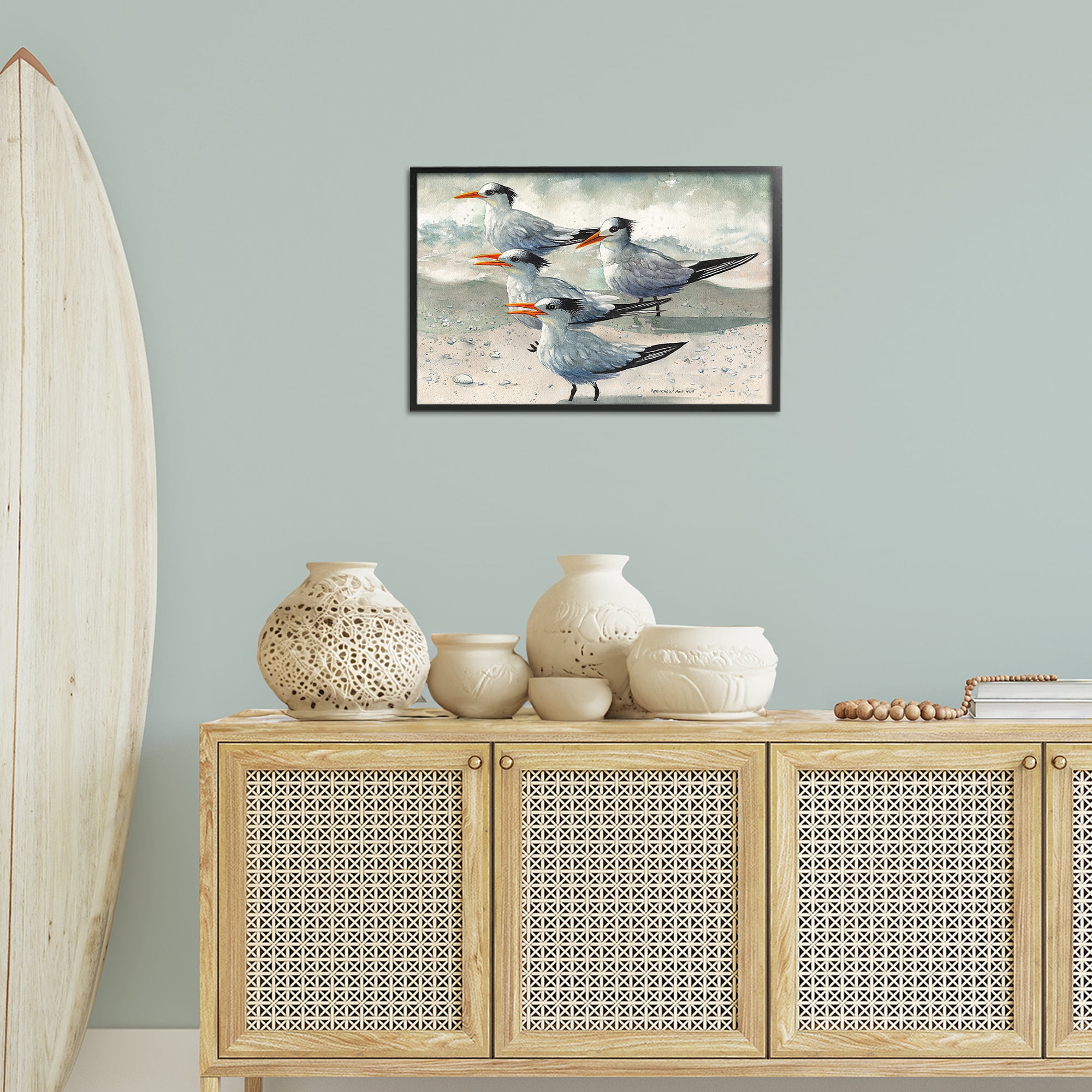 Stupell Industries Birds on Sandy Beach Animals & Insects Painting Black Framed Art Print Wall Art, 24 x 16
